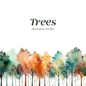 Imágenes prediseñadas de borde de árbol - Imágenes prediseñadas de acuarela de árboles - JPG - Descarga digital instantánea - Arte de pared imprimible, Planificador digital, Fabricación de tarjetas
