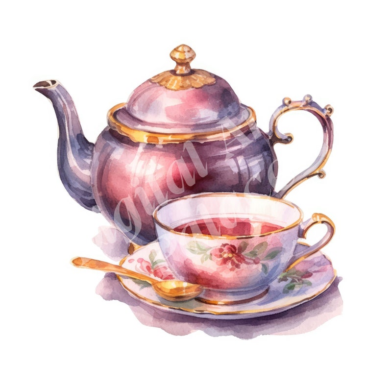 Tea Set Clipart, Teapot and Teacup Clipart, Jpgs, Instant Digital