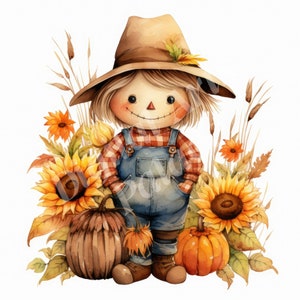 Cute Scarecrow Clipart Bundle, Fall Autumn Thanksgiving Clipart, JPGs, Instant Digital Download, Printable Wall Art, Digital Planner