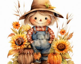 Schattige Vogelverschrikker Clipart Bundel, Herfst Herfst Thanksgiving Clipart, JPG's, Instant Digitale Download, Afdrukbare Muurkunst, Digitale Planner