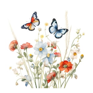 Butterfly & Flower Clipart, Butterfly with Flower Clipart, JPGs, Instant Digital Download, Printable Wall Art, Card Making, Junk Journals