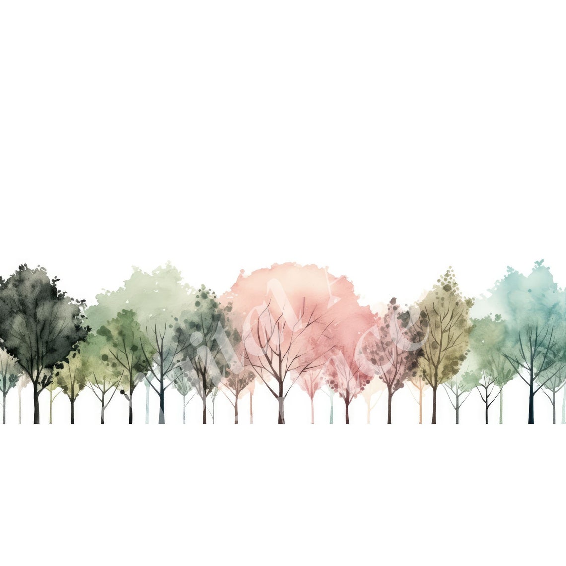 Colorful Tree Border Tree Border Clipart - Trees Watercolor Clipart - Jpgs - Instant Digital ...