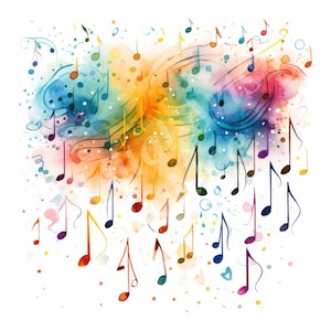 Imágenes Prediseñadas de notas musicales, imágenes prediseñadas de acuarela abstracta, JPG, descarga Digital instantánea, arte de pared imprimible, planificador Digital, diarios basura