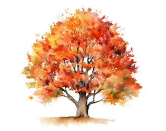 Fall Tree Clipart, Autumn Tree Clipart, JPGs, Instant Digital Download, Printable Wall Art, Junk Journals, Scrapbooking, Card Making