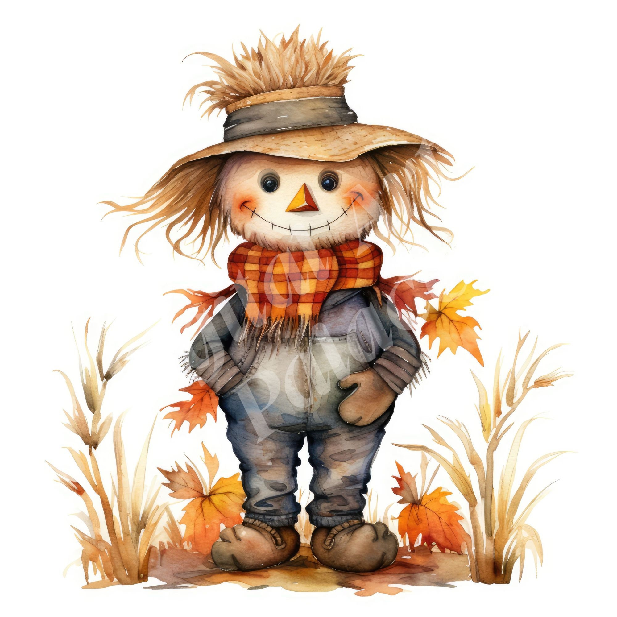Cute Scarecrow Clipart Bundle, Fall Autumn Thanksgiving Clipart, Jpgs