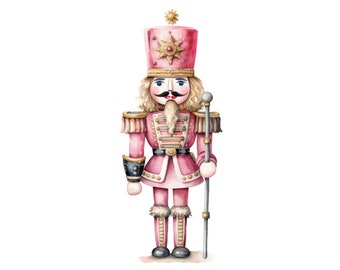 Pink Nutcracker Clipart, Christmas Nutcracker Clipart, JPGs, Instant Digital Download, Printable Wall Art, Digital Planner, Card Making