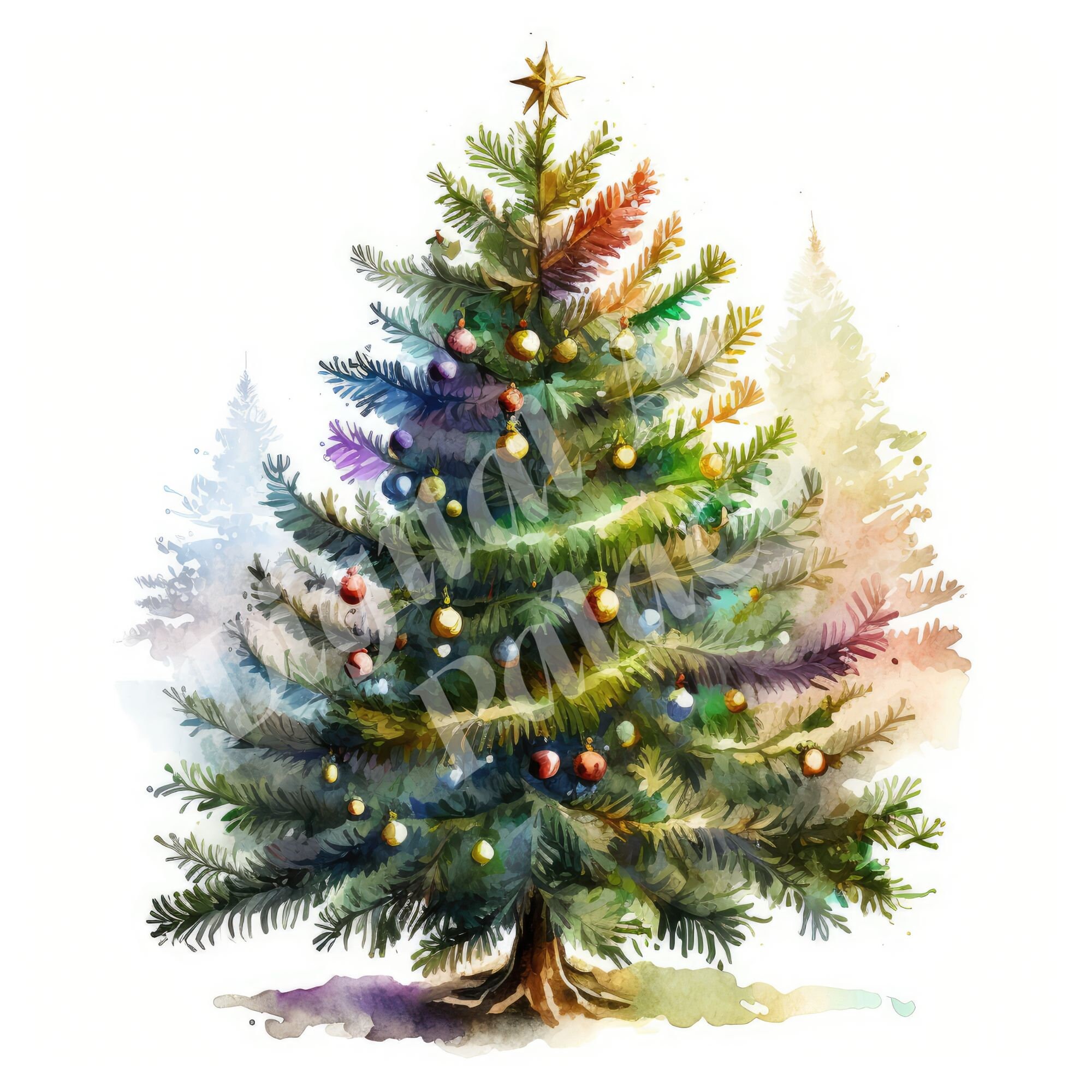 Christmas Tree Clipart, Watercolor Christmas Clipart, Jpgs, Instant