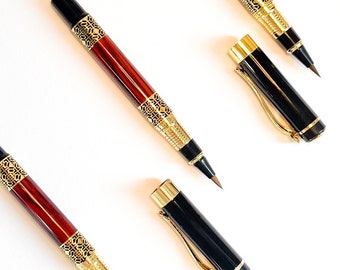 Brush pen - brush pen - black or red / marble - refillable, converter included - for lettering, journaling, art in general