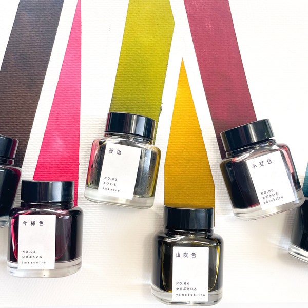 Fountain pen ink - Ink bottle TAG Stationery - kyo-no-oto collection - black, green, pink, beige, grey, brown - Made in Kyoto, Japan