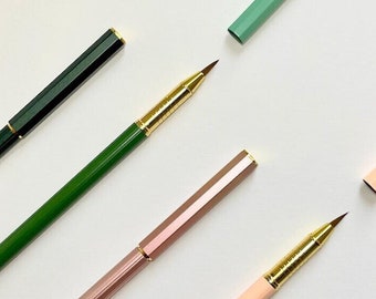 Brush pen / refillable calligraphy brush pen - color: duo tone green, rosé metallic, pink, black - converter incl.