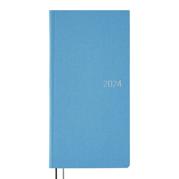 Hobonichi Techo Colors 2024 Carnet slim presque quotidien - Semaines japonais/anglais - Début : décembre 2023 - Bleu céleste, bleu marine et bien plus encore.