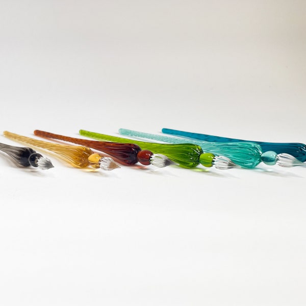 Glass pen / glass dip pen - calligraphy, ink testing - turquoise, transparent, green, gold yellow and many more colors