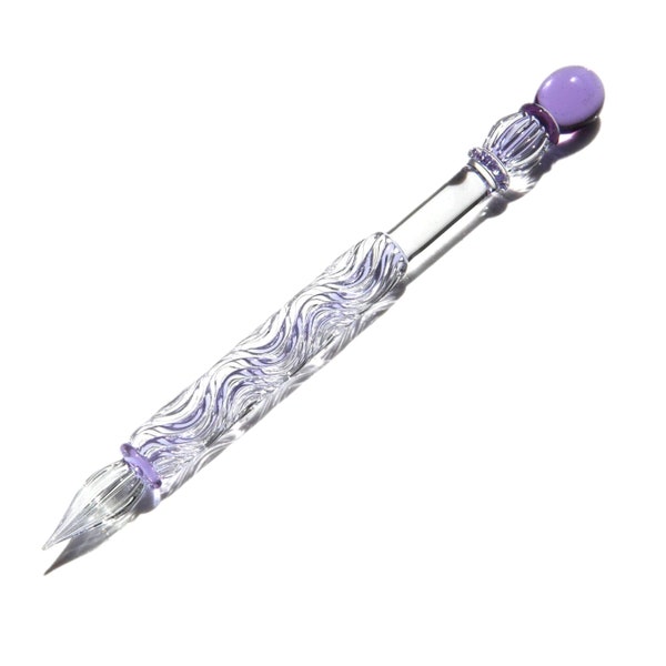 Premium glass nib / glass dip pen Purple Magic Wand - calligraphy, ink testing - ripple design