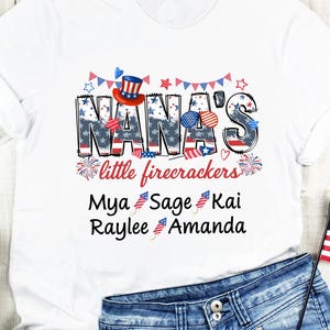 Customized Grandma Shirt with Kids Names Shirt, Custom 4th of July Firecrackers Kids Tee, Independence Day Gift For Grandma Gigi Mimi Nana
