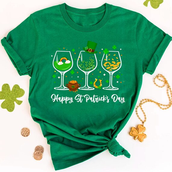 Three Wine Glasses Shamrock Shirt St Patricks Day Irish Gift T-Shirt Three Wine Glasses Shamrock Shirt St Patricks Day Irish Gift T-Shirt