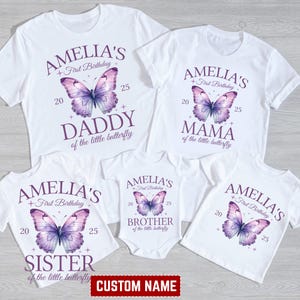 Personalized Butterfly Birthday Family Shirts, First Butterfly Birthday Shirt, 1st Birthday Girl Tee, Custom  Mama Dada Butterfly Matching