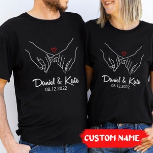 Personalized Holding Hand With Couple Name Date Shirt, Custom Anniversary Gift for Him, Anniversary Gift for Her, Couples Matching Wedding