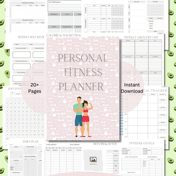 Printable Health and Fitness Planner Bundle, Fitness Journal, Diet, Workout Trackers,Meal planner, A4, A5, Letter & Half Sizes