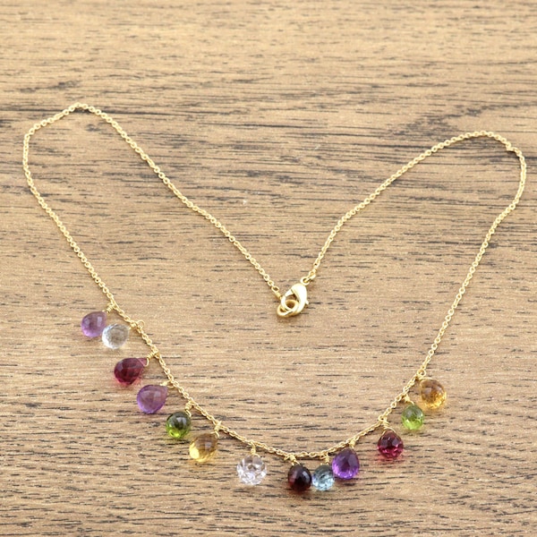 Natural multi gemstone necklace, 925 silver 22k gold plated necklace, handmade necklace, Gifts jewelry, gifts for her, Scollectionjewelry