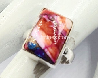 Kingman Pink Dahlia Turquoise Ring, 925 Sterling Silver Ring, Handmade Ring, Pink Oyster Silver Ring, Turquoise Ring, Oyster Turquoise Ring