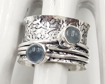 Aquamarine Spinner Ring, Gemstone Ring, 925 Sterling Silver Ring,Gemstone Ring,Handmade Ring,Harmony Ring,Anger Management Ring,All Occasion