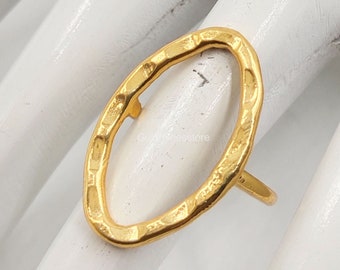 24K Plated Yellow Solid Gold Ring, Wide Gold Ring, Hammer Ring, Cocktail Ring, Modern Jewelry, Chunky Ring, Trendy Gold Ring, Wire Wrap Ring