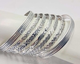 Solid 925 Sterling Silver Bangles,Set of 7 Designer Bangles, Silver Bracelet,Set of 7 Day Bangles, Stacking Bangle,Women Bangle,Gift Jewelry