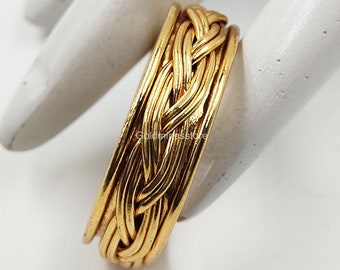 Spinner Ring, 24K Gold Plated Spinner Ring, Handmade Gold Spinner, Women Ring, Boho Ring, Gold Pleated Spinner Ring For, Engagement Gifts