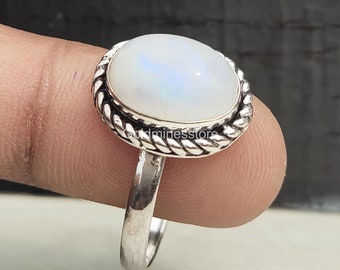 Rainbow Moonstone Ring,925 Sterling Silver Ring, Blue Fire Ring, Stacking Ring. Statement Ring, Unique Ring, Anniversary, Ring, Gift for her