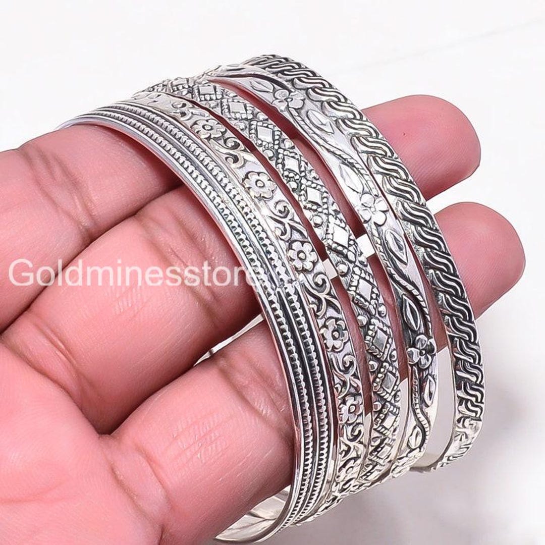 Silver Bangle ,925 Sterling Silver Handmade Plain Shiny