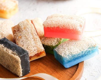 10 Pack Loofah Soap Bars – Vegan Exfoliating Soap Set, Natural Organic Loofah Soap, Handmade Body & Face Scrub, Bulk Gift Box