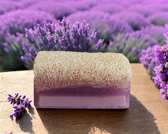 Handmade Lavender Loofah Soap - pH Balanced, Vegan, Moisturizing, Exfoliating Luffa Soap Bar 100 gr