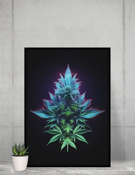 Psychedelic Single Bud Cannabis Printable Wall Art