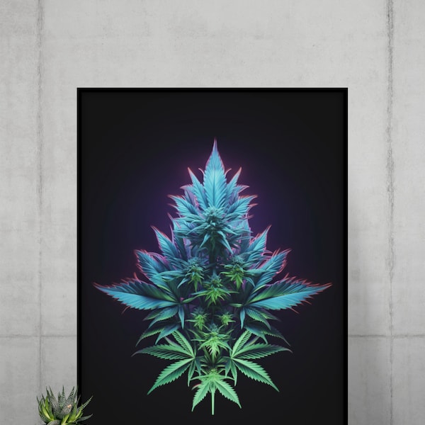 Psychedelic Single Bud Cannabis Printable Wall Art | Psychedelic artwork | Flower art | Botanical art | cbd artwork | Marijuana plant design