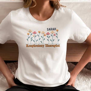 Personalized Respiratory therapist shirt, Floral personalized RT t-shirt, Respiratory tee, Respirtatory therapist shirt