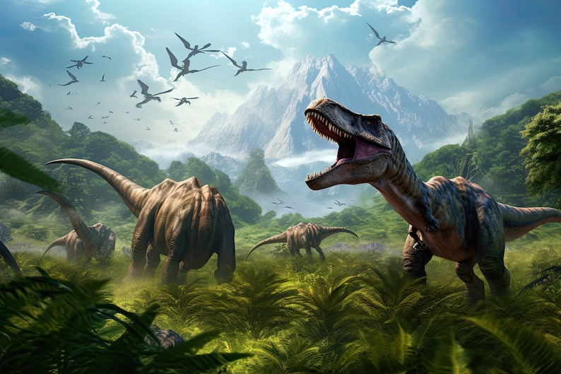 Realistic Dinosaur Art Print Prehistoric Jurassic Scene digital realistic-dinosaur-art-print-prehistoric-jurassic-scene-digital