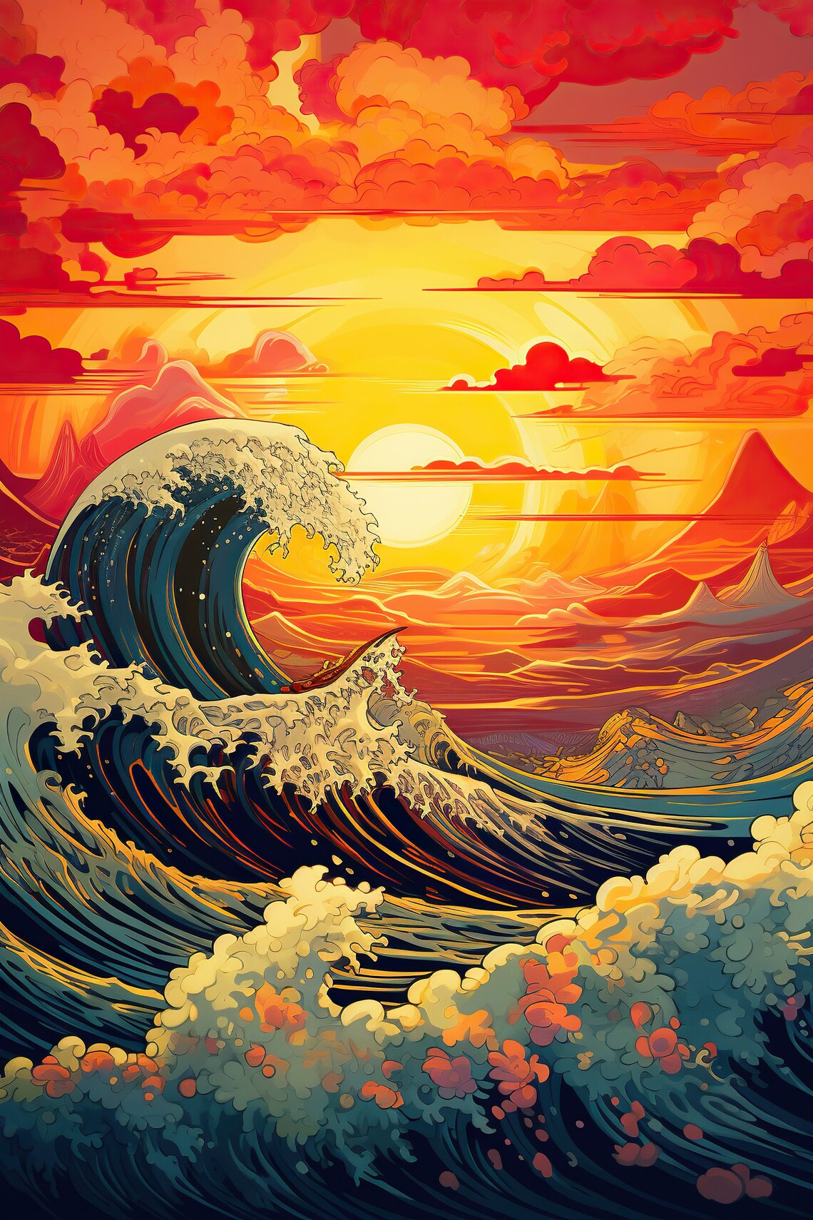 Japanese Waves Art Japan Printable Wall Art Japanese Waves Beach Surfer