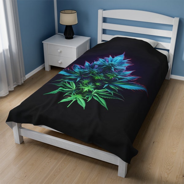 Cannabis Marijuana Single Bud Plush Blanket