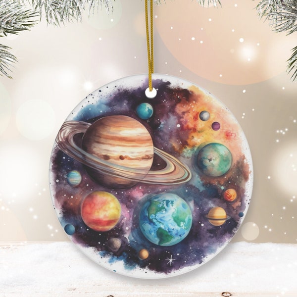 Planets, Ceramic Ornament, Watercolor Art of Solar System, Custom Outer Space Ornament, Perfect for any Space Lovers, Brilliant Colors