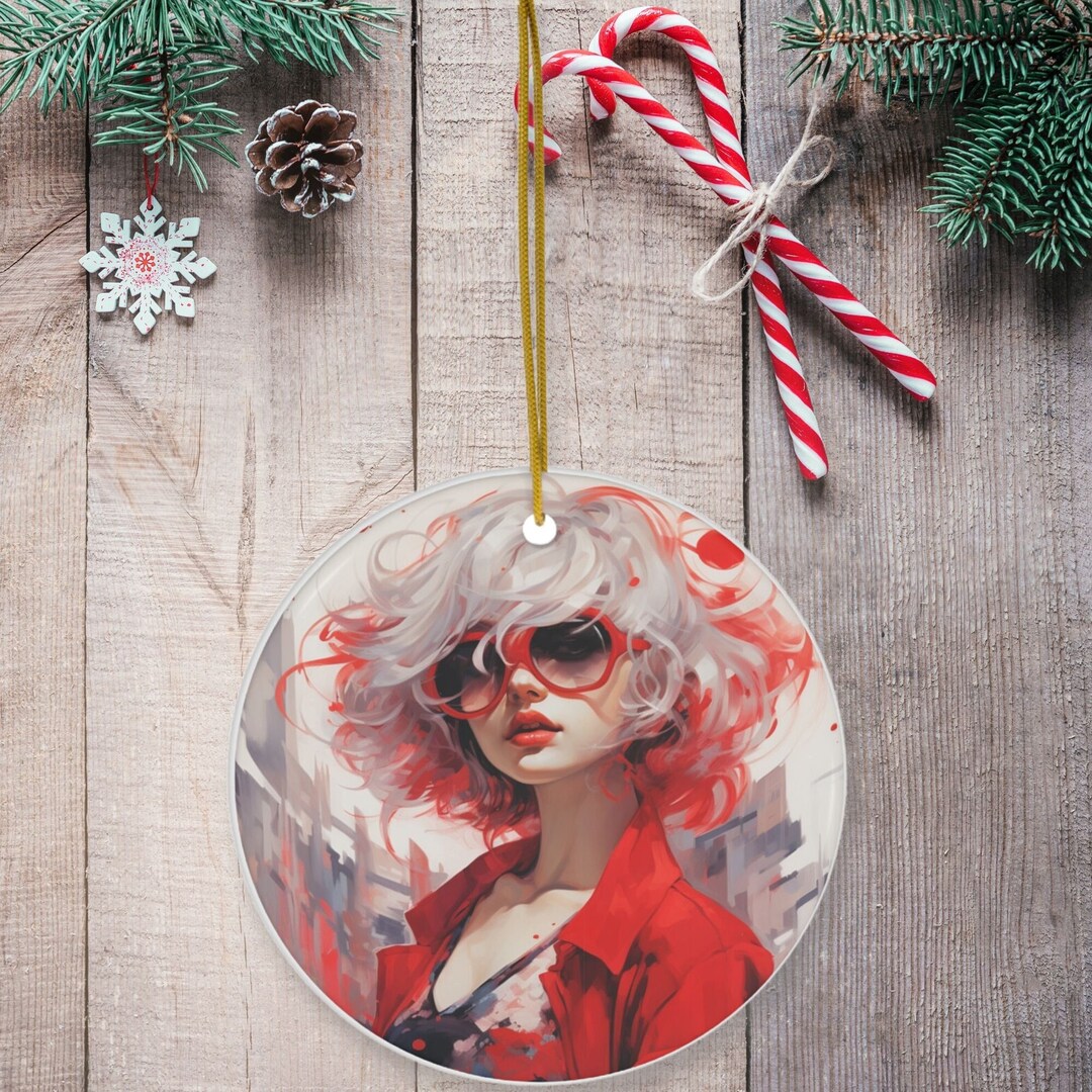 Elegant Lady in Red Christmas Ornament Modern Artistic Etsy