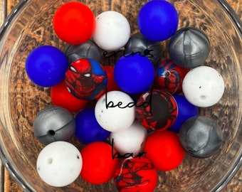 15mm Spider Man Silicone Bead Mix, Silicone Beads, Bulk Silicone Bead, Silicone Bead Mix, Beaded Pens, Round Silicone Beads