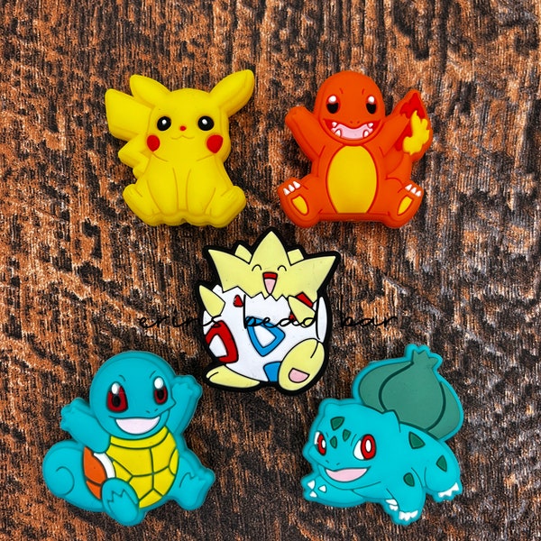 Pokemon Silicone Focal, Pikachu Focal Bead, Charmander Focal, Squirtle Silicone Focal Bead, Beaded Pens