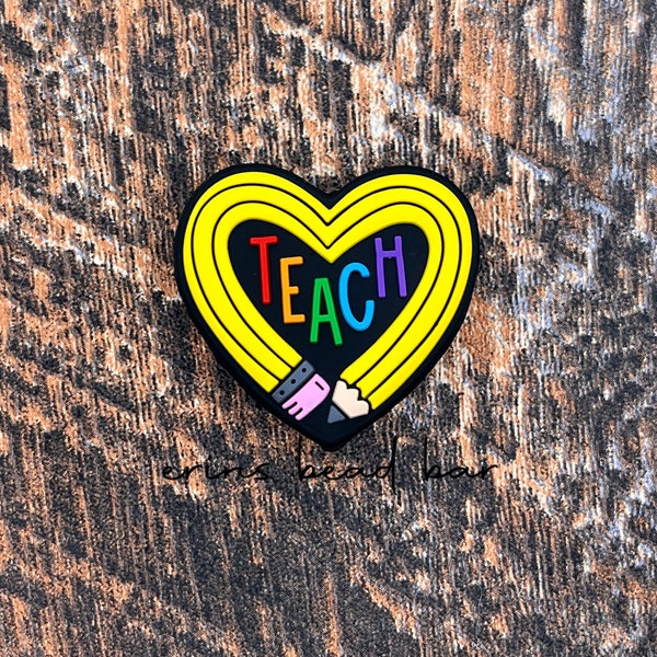 Teach Pencil Heart Silicone Focal, Teacher Focal Bead, Heart Focal, Pencil Silicone Focal Bead, Beaded Pens