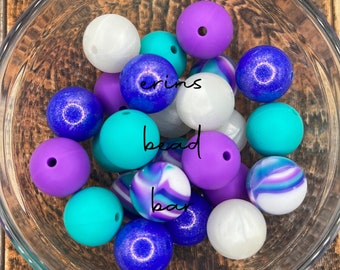15mm Blue Purple Teal Silicone Bead Mix, 15mm Silicone Beads, Bulk Silicone Bead, Silicone Bead Mix, Beaded Pens, Round Silicone Beads