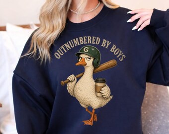 Boy Mom Goose Baseball T-Shirt, Outnumbered By Boys Graphic Tee