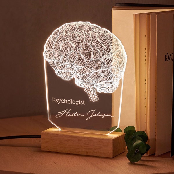 Lámpara de escritorio personalizada para tu psicólogo o psiquiatra. Luz LED personalizada para regalo médico perfecto. Lámpara de noche personalizada para él.