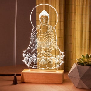 Buddha Statue LED Light as a Meditation Gift, Buddha Lamp as Yoga Gift Buddha Light as Meditation Decor, Yoga Gift for Her, Unique Yoga Gift