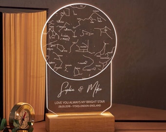 Luce notturna personalizzata con mappa stellare! Regalo di San Valentino personalizzato per lei. Regalo personalizzato per lampada da notte romantica a luce led, regalo di anniversario per la moglie