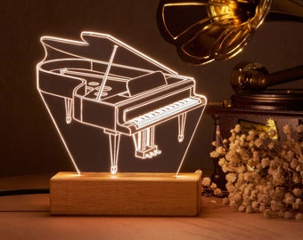 Luce a led per gli amanti del pianoforte! Regalo per musicisti. Pianoforte, batteria, cuffie, lampade da scrivania con chiave di violino. Regalo di luce notturna 3D per gli amanti della musica