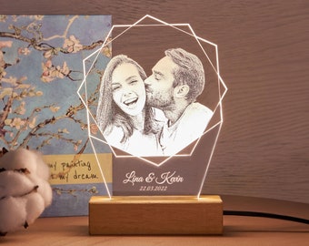 Personalized LED Light with Photo and Text as Anniversary Gift for Her. Personalized Led Light as Romantic Night Lamp Gift for Wife.